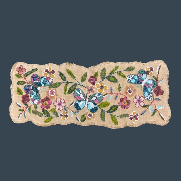 Rare Hard To Find Pier 1 Imports Beaded Butterfly Table Runner - Picture 1 of 7